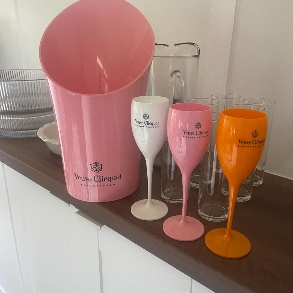 Pink and Orange Veuve Clicquot Champagne Flutes